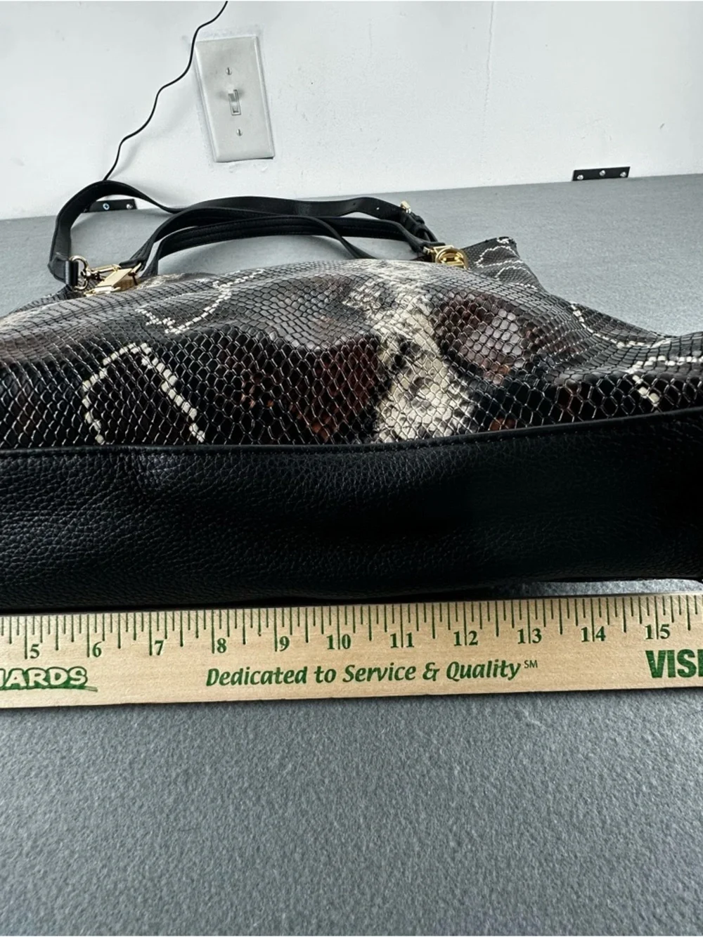 Vince Camuto Emely Snake Embossed Leather Tote Handbag Brown Black Cream Large